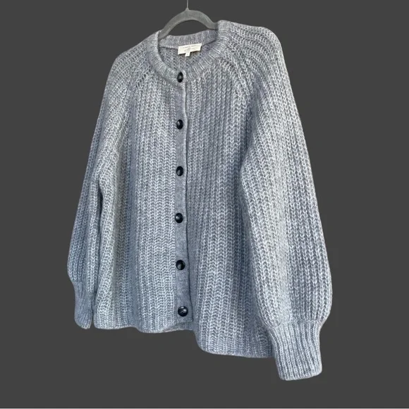 SEZANE BLOGGER FAVE Gray Alpaca Wool Oversized Cardigan Sweater Emile Jumper L - Picture 10 of 16
